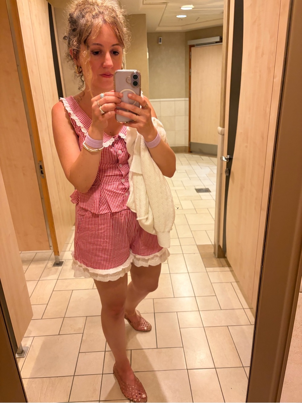 Cider Red Gingham Lace-Trim Sleeveless Camisole Top - Picture 5 of 5